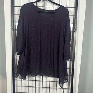 Simply Vera Vera Wang Dark Purple Floral 3/4 Sleeve Lined Tunic Women's XL